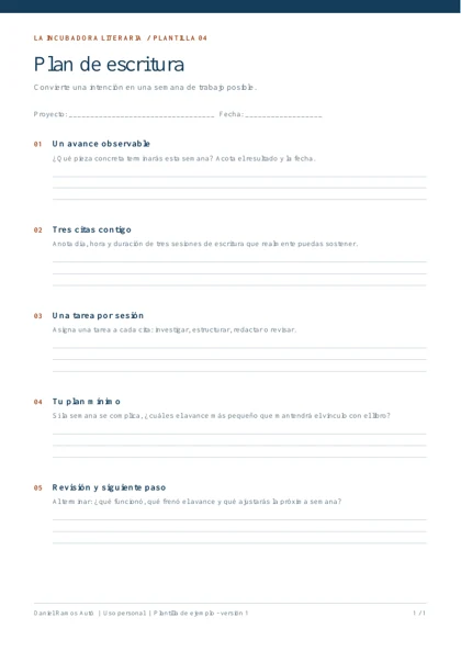 Vista previa de la plantilla Plan de escritura